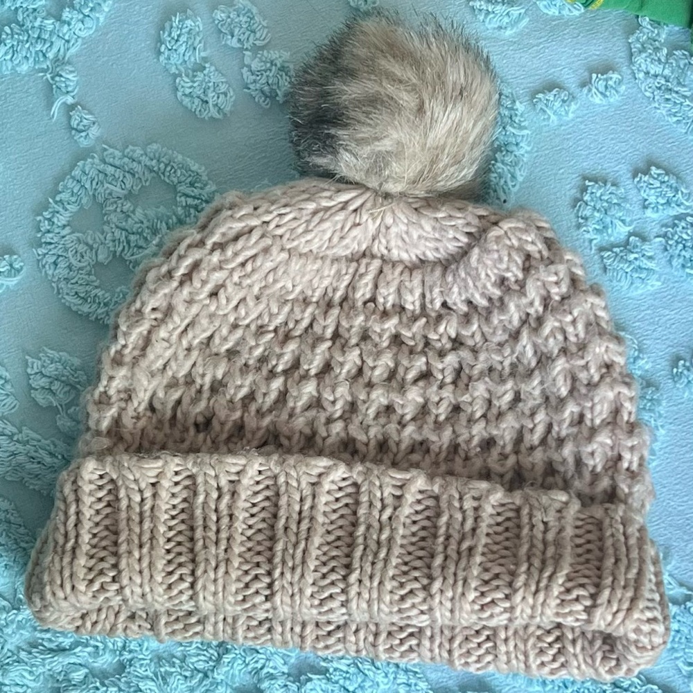 Beige Knitted Fuzzy Beanie